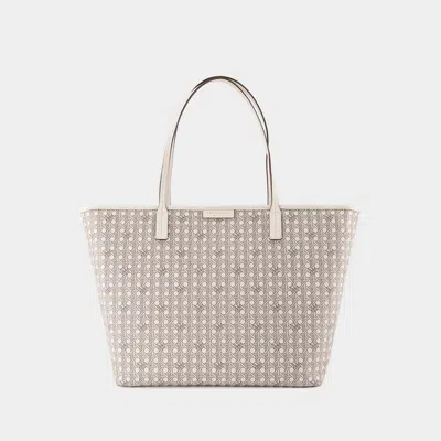 Tory Burch Small Zip Shopper Bag -  - Canvas - Grey In White