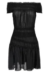 Tory Burch Smocked Cotton Dress Off-shoulder Design In Black