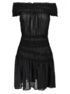 Tory Burch Smocked Cotton Dress Off-shoulder Design In Black