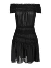 Tory Burch Off-shoulder Smocked Mini Dress In Black