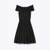 Tory Burch Smocked Cotton Dress In Black