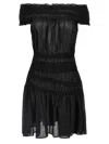 Tory Burch Smocked Cotton Dress Off-shoulder Design In Black