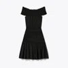 Tory Burch Off-shoulder Smocked Mini Dress In Black