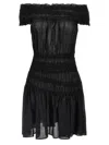Tory Burch Off-shoulder Smocked Mini Dress In Black