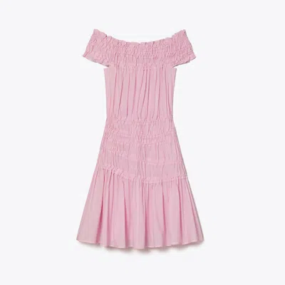 Tory Burch Smocked Cotton Dress In Light Pink