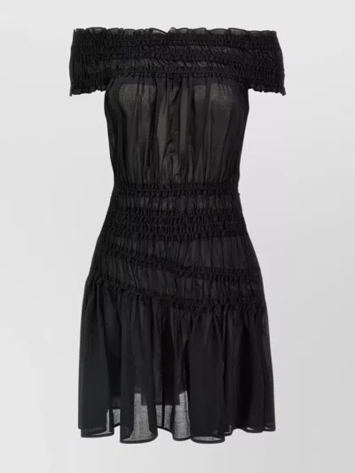 TORY BURCH SMOCKED COTTON DRESS OFF-SHOULDER DESIGN