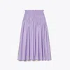 Tory Burch Smocked Cotton Skirt In Lilac Frost