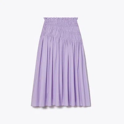 Tory Burch Smocked Cotton Skirt In Lilac Frost