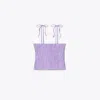 Tory Burch Smocked Cotton Top In Lilac Frost