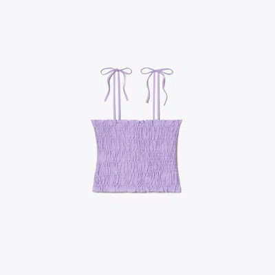Tory Burch Smocked Cotton Top In Lilac Frost