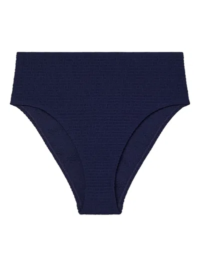 Tory Burch Smocked High-waist Bikini Bottom In Blue
