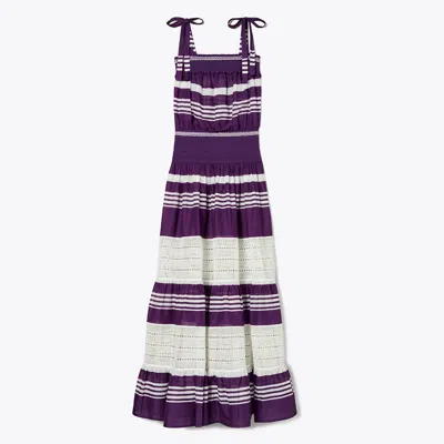 Tory Burch Smocked Midi Dress In Deep Purple