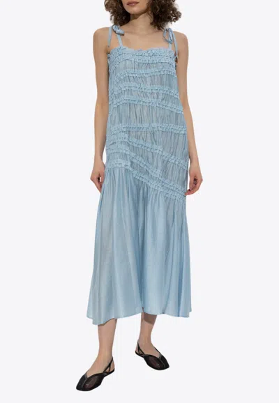 TORY BURCH SMOCKED SLEEVELESS MIDI DRESS