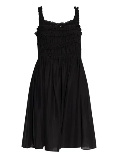 Tory Burch Smocked Strap Dress In Black