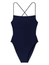 Tory Burch Smocked Swimsuit In Blue