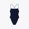 Tory Burch Smocked Swimsuit In Blue