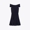 Tory Burch Smocked Viscose Dress In Medium Navy