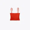 Tory Burch Smocked Viscose Top In Red