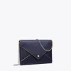 Tory Burch Smooth Leather Envelope Chain Pouch In Blue