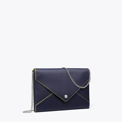 Tory Burch Smooth Leather Envelope Chain Pouch In Blue