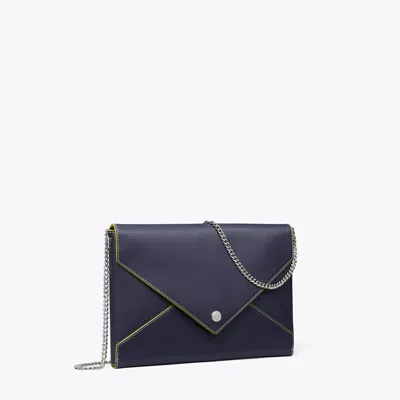 Tory Burch Smooth Leather Envelope Chain Pouch In Blue
