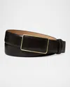 Tory Burch Smooth Leather Plate Belt In 002 Black Gold