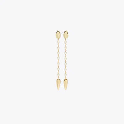 Tory Burch Snake Linear Earring In Tory Gold/pearl
