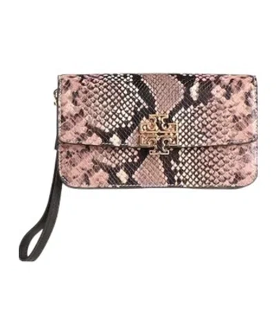 Tory Burch Snake Pattern Leather Clutch In Black