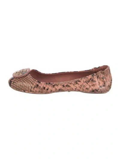 Pre-owned Tory Burch Snakeskin Animal Print Ballet Flats In Multi