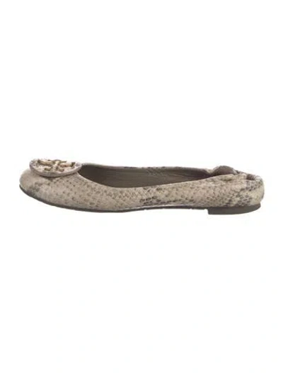 Pre-owned Tory Burch Snakeskin Animal Print Ballet Flats In Neutral