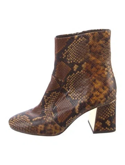 Pre-owned Tory Burch Snakeskin Animal Print Boots In Brown