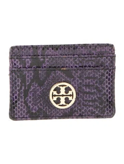 Pre-owned Tory Burch Snakeskin Animal Print Card Holder In Purple