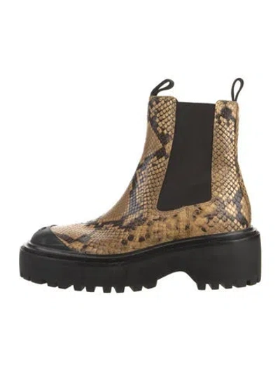 Pre-owned Tory Burch Snakeskin Animal Print Chelsea Boots In Neutral