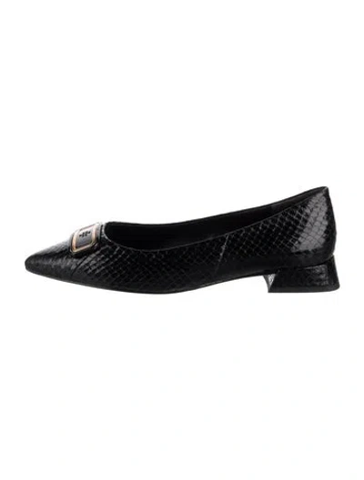 Pre-owned Tory Burch Snakeskin Animal Print Flats In Black