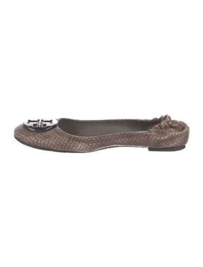 Pre-owned Tory Burch Snakeskin Animal Print Flats In Brown
