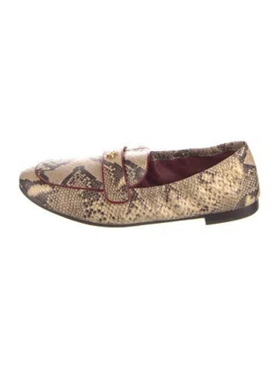 Pre-owned Tory Burch Snakeskin Animal Print Loafers In Neutral