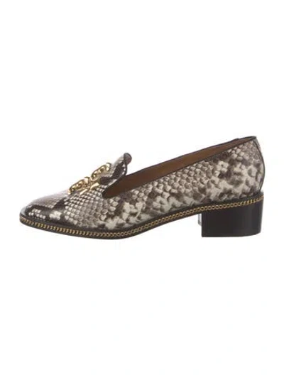 Pre-owned Tory Burch Snakeskin Animal Print Pumps In Brown