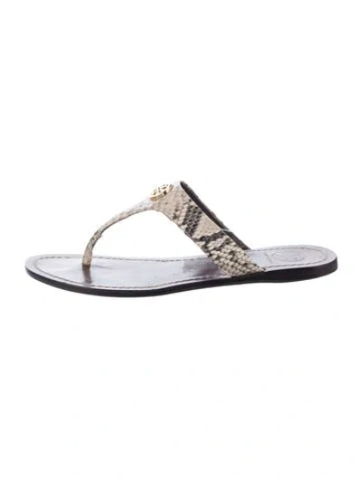 Pre-owned Tory Burch Snakeskin Animal Print Slides In Neutral