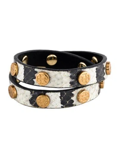 Pre-owned Tory Burch Snakeskin Leather Wrap Bracelet In Multi