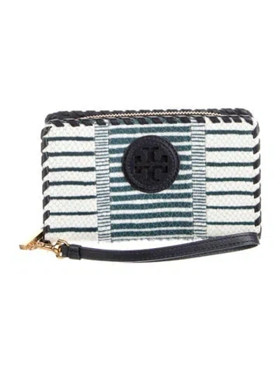 Pre-owned Tory Burch Snakeskin Printed Wristlet In Blue