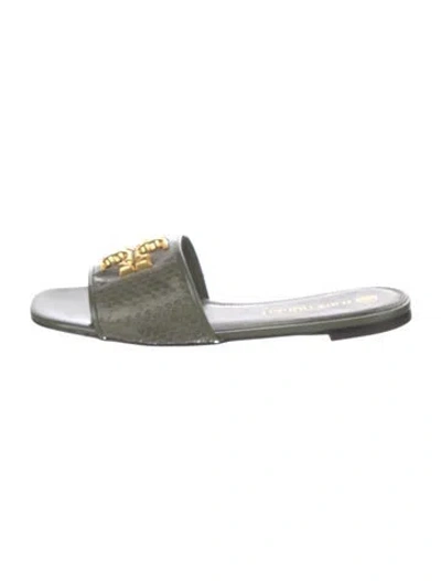 Pre-owned Tory Burch Snakeskin Slides In Green