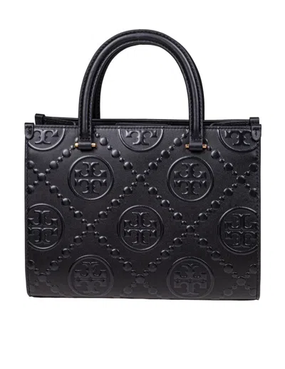 Tory Burch T Monogram Embossed Square Tote In Black