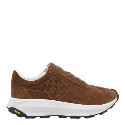 Tory Burch Suede Upper Sneakers Contrasting Sole In Brown