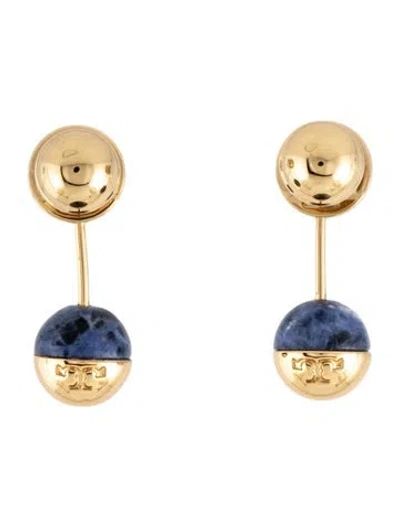 Pre-owned Tory Burch Sodalite Logo Bead Drop Earrings In Blue