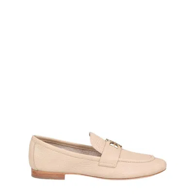 Tory Burch Double T-plaque Leather Loafers In Beige