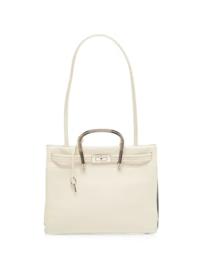 Pre-owned Tory Burch Soft Lee Radziwill Leather Tote Bag In White