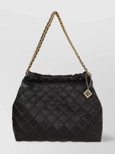 Tory Burch Soft Quilted Chain Strap Drawstring Shoulder Bag In Black