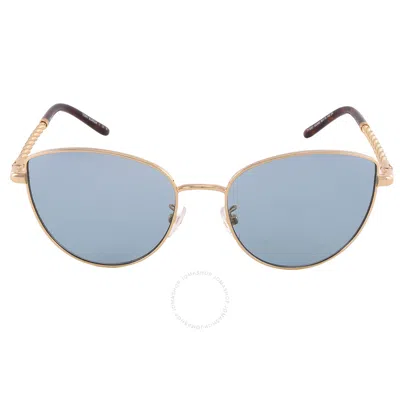 Tory Burch Solid Azure Cat Eye Ladies Sunglasses Ty6091 330480 56 In Azure / Gold