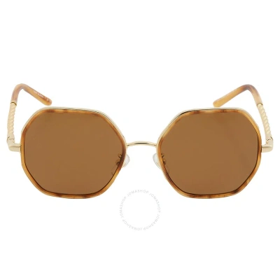 Tory Burch Solid Brown Irregular Ladies Sunglasses Ty6092 332873 55 In Brown / Honey