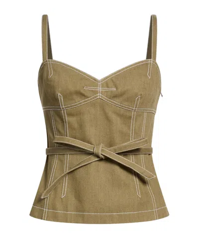 Tory Burch Solid Color Denim Sleeveless Top In Green